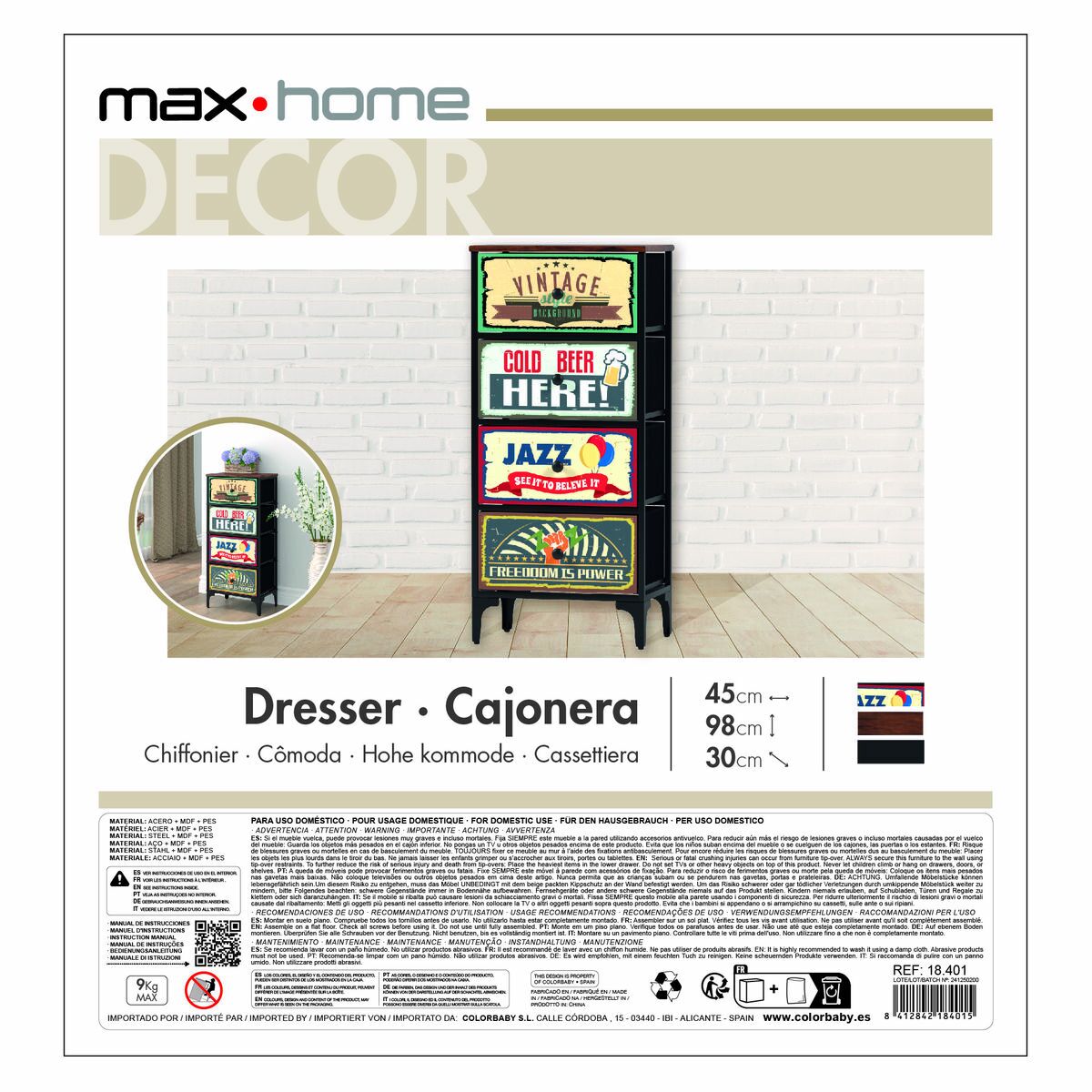 Chest of drawers Max Home Vintage 45 x 98 x 30 cm