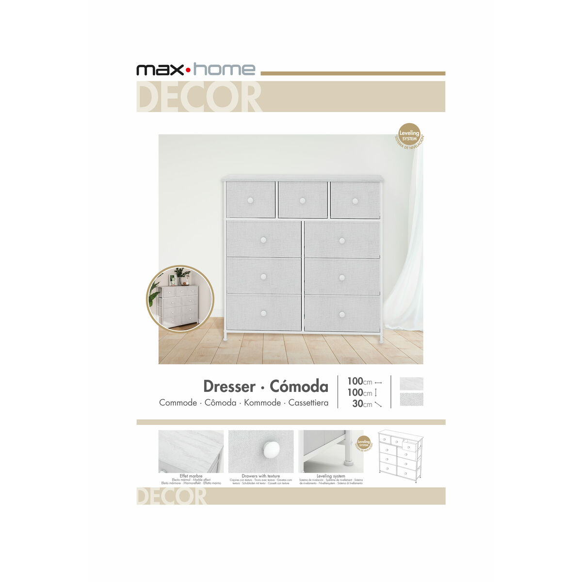 Chest of drawers Max Home White 100 x 100 x 30 cm