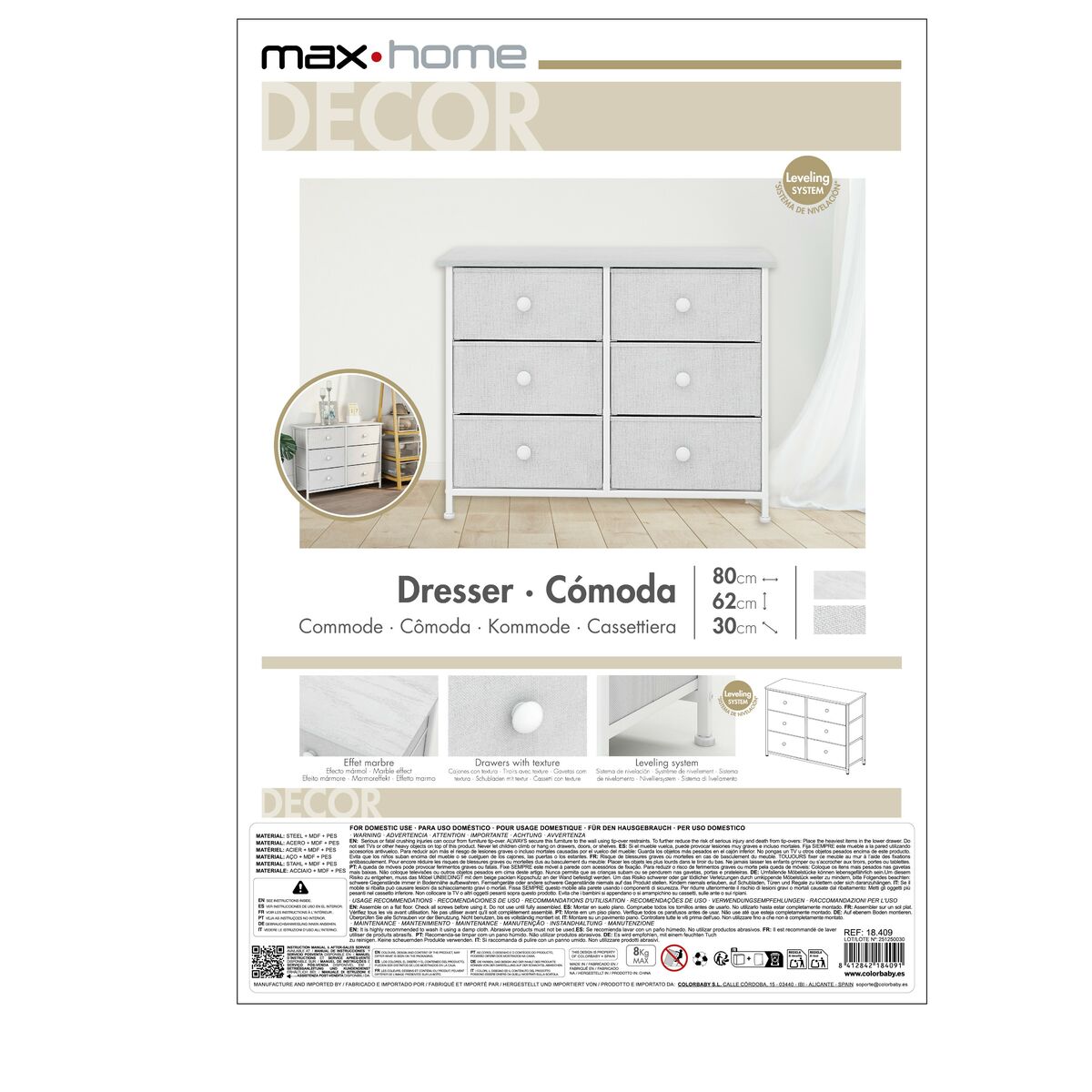 Chest of drawers Max Home White 80 x 62 x 30 cm