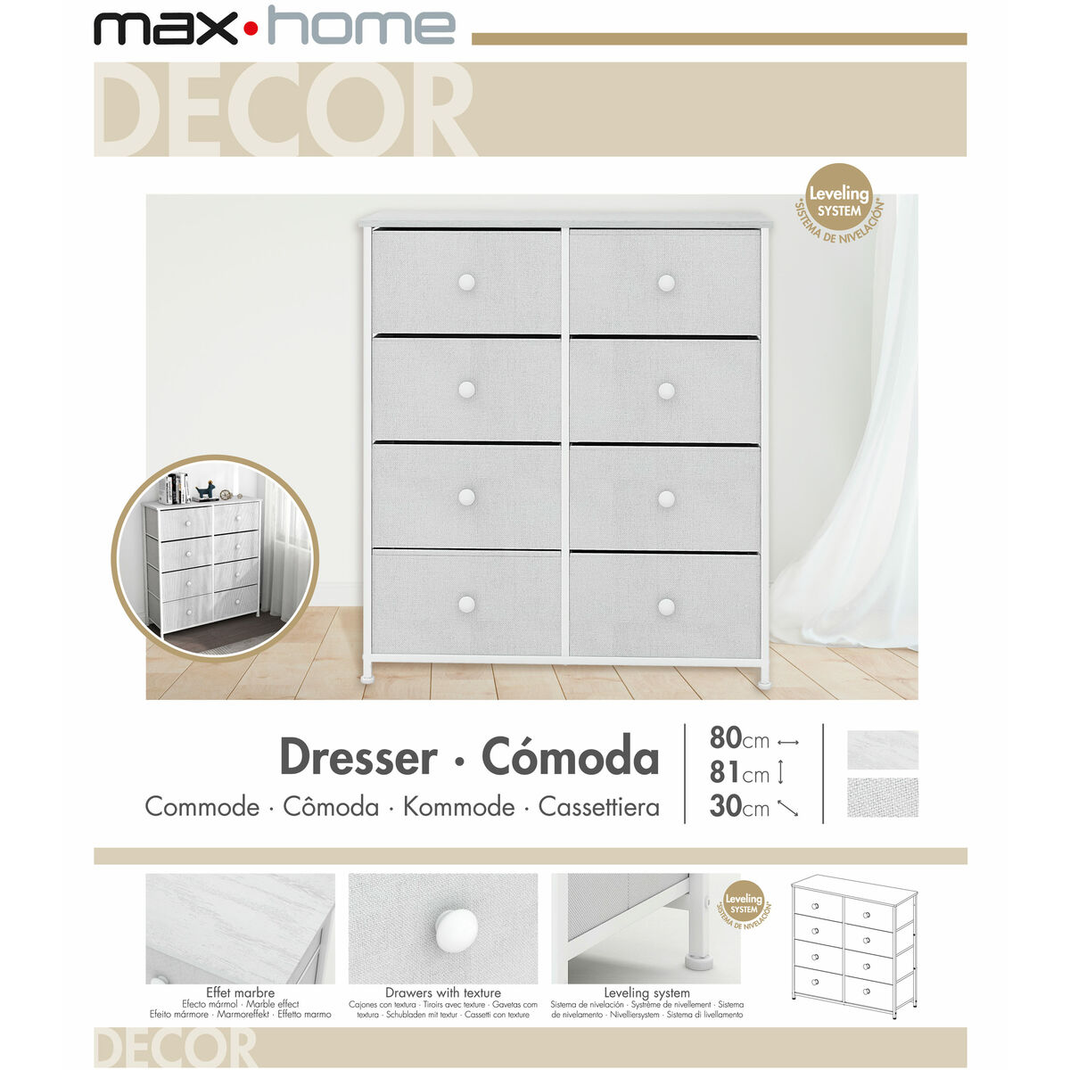 Chest of drawers Max Home White 80 x 81 x 30 cm