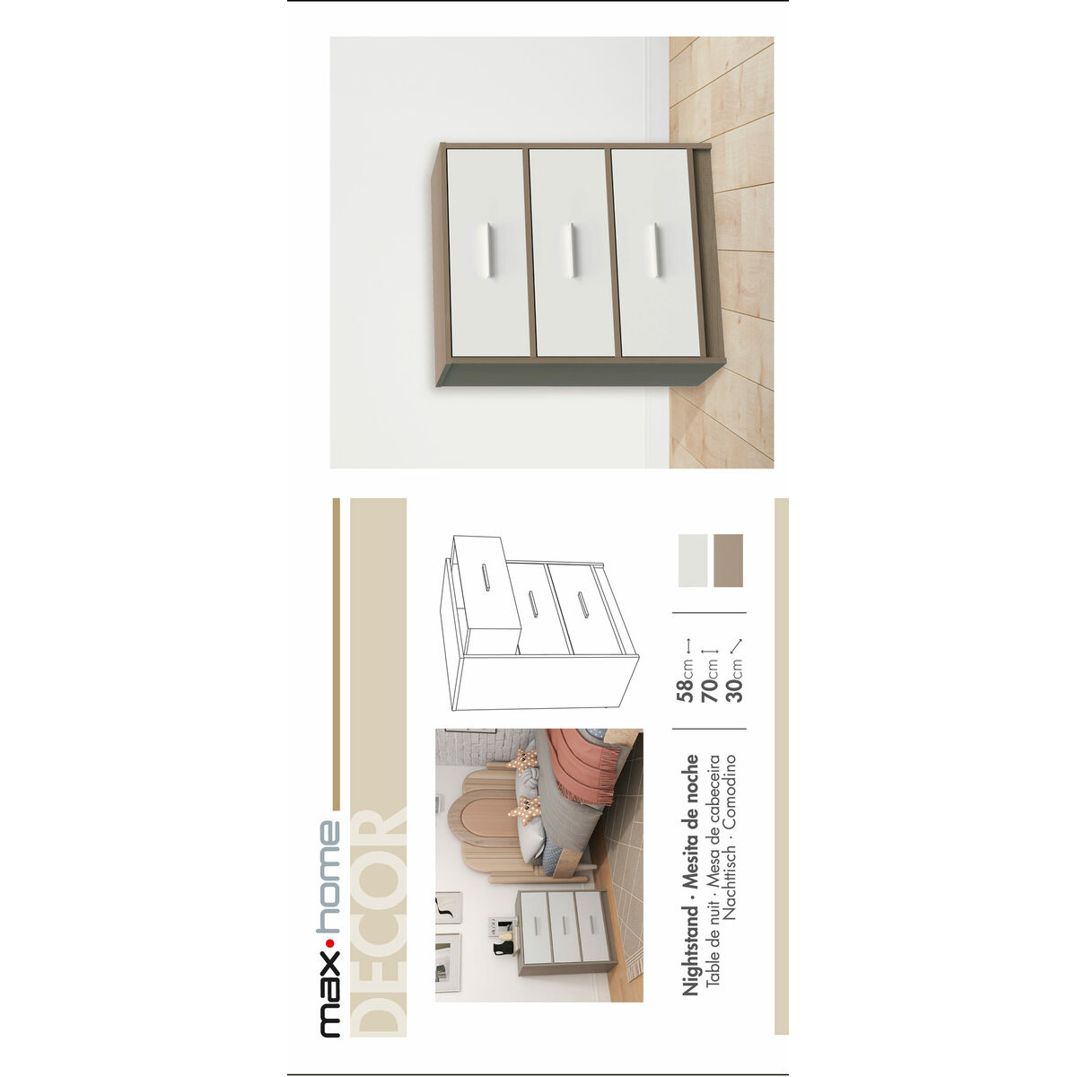 Nightstand Max Home White Grey 58 x 70 x 30 cm