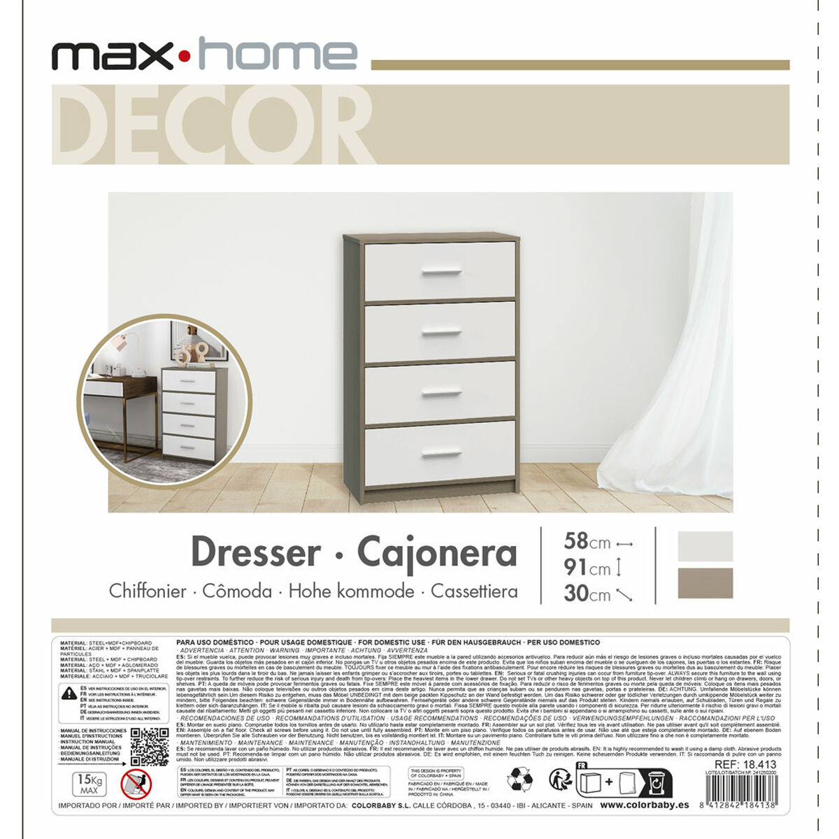 Chest of drawers Max Home White Grey Modern 58 x 91 x 30 cm