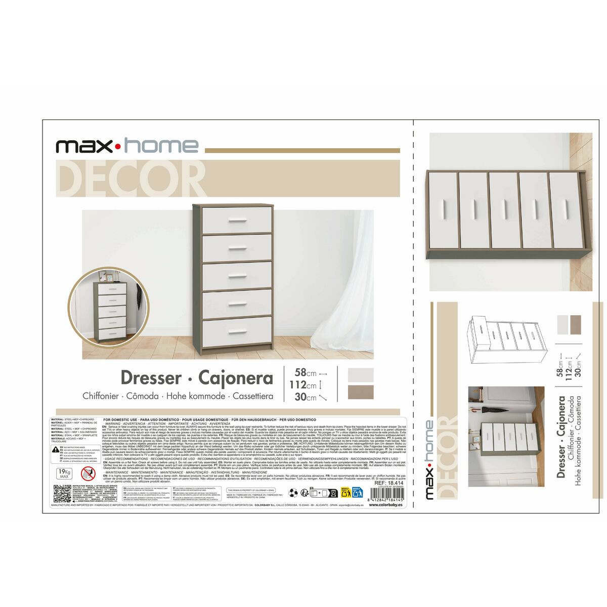 Chest of drawers Max Home White Grey Modern 58 x 112 x 30 cm