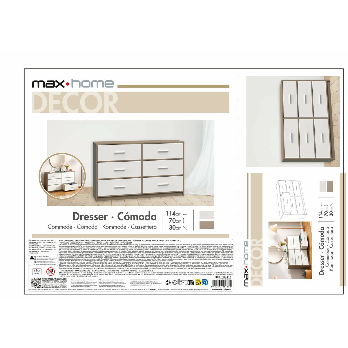 Chest of drawers Max Home White Grey Modern 114 x 70 x 30 cm