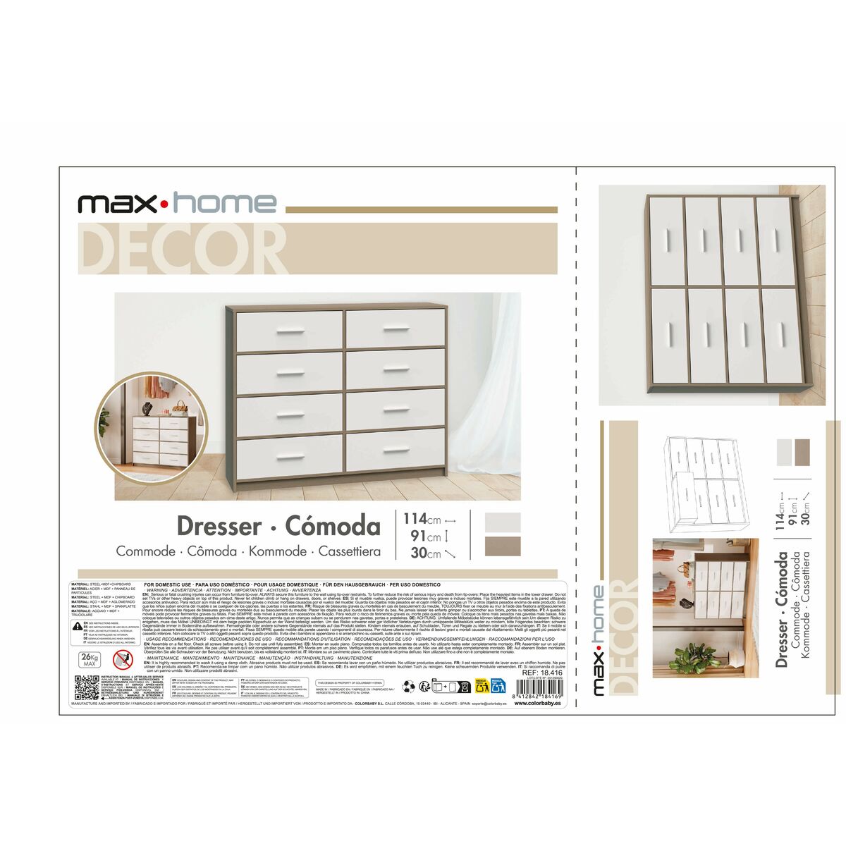 Chest of drawers Max Home White Grey Modern 114 x 92 x 30 cm