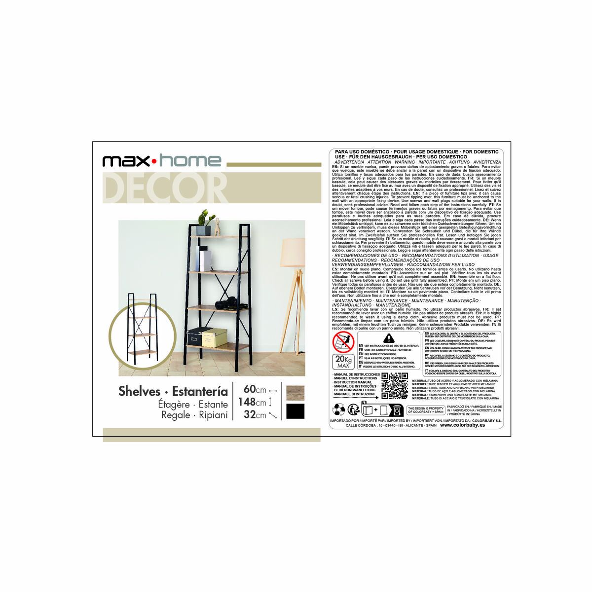 Shelves Max Home Steel Melamin Particleboard 60 x 148 x 32 cm