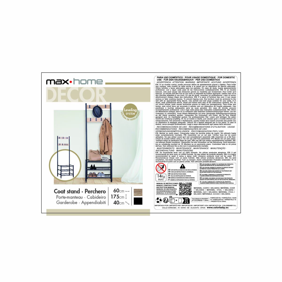 Coat rack with shelf Max Home Steel Melamin Particleboard Minimalist 60 x 175 x 40 cm