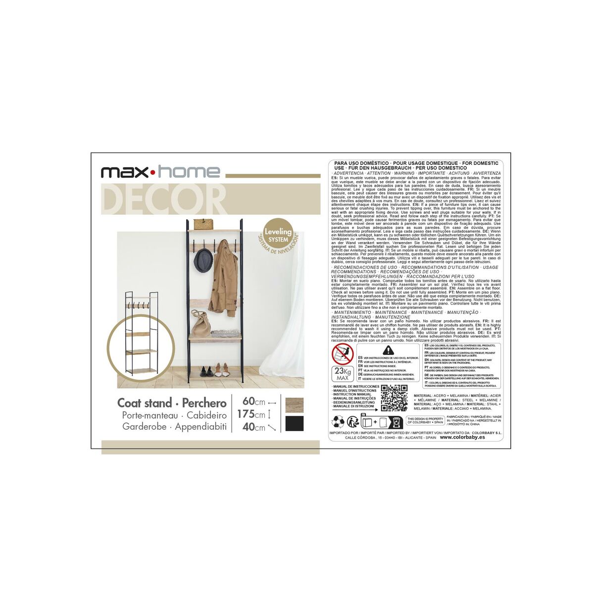 Coat rack with shelf Max Home Steel Melamin Particleboard Minimalist 60 x 175 x 40 cm
