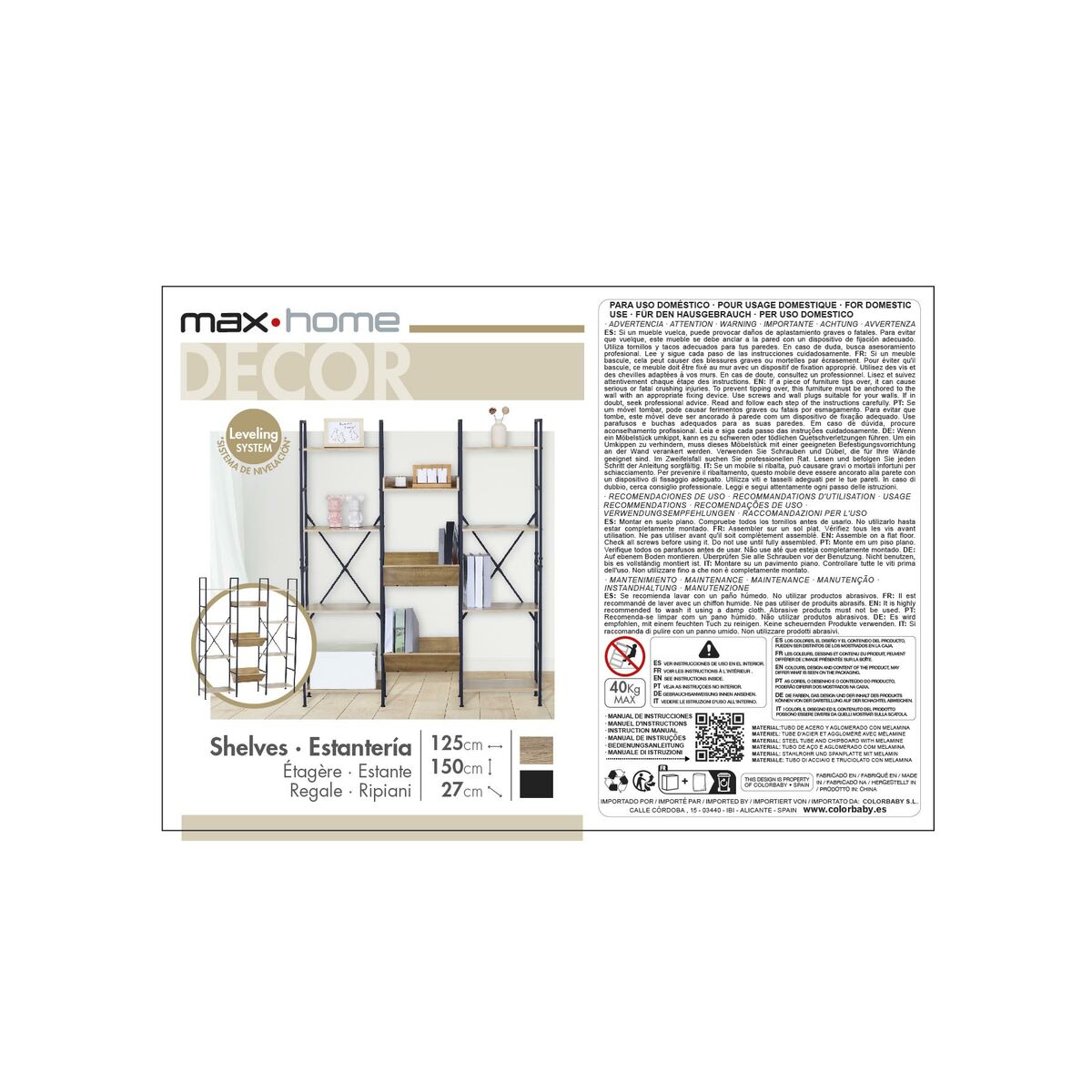 Shelves Max Home Steel Melamin Particleboard 125 x 150 x 27 cm