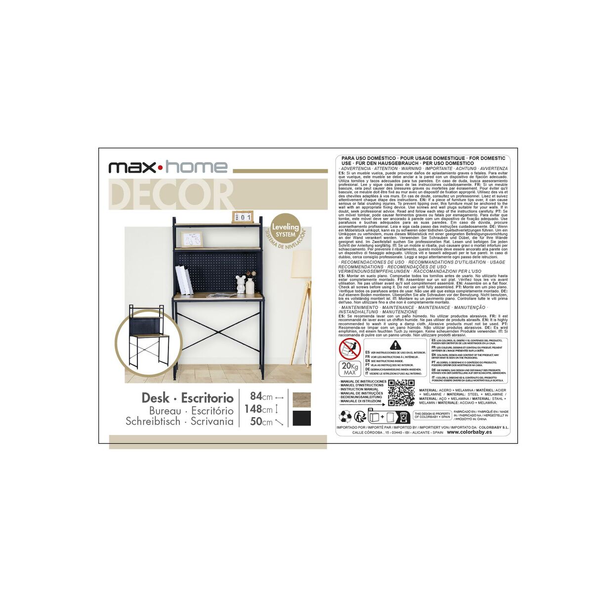 Desk with Shelves Max Home Steel Melamin Particleboard 84 x 148 x 50 cm