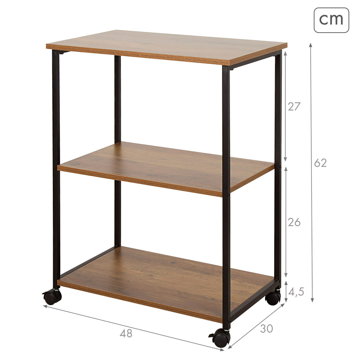 Shelves Max Home Iron MDF Wood 3 Shelves 48 X 62 X 30 CM
