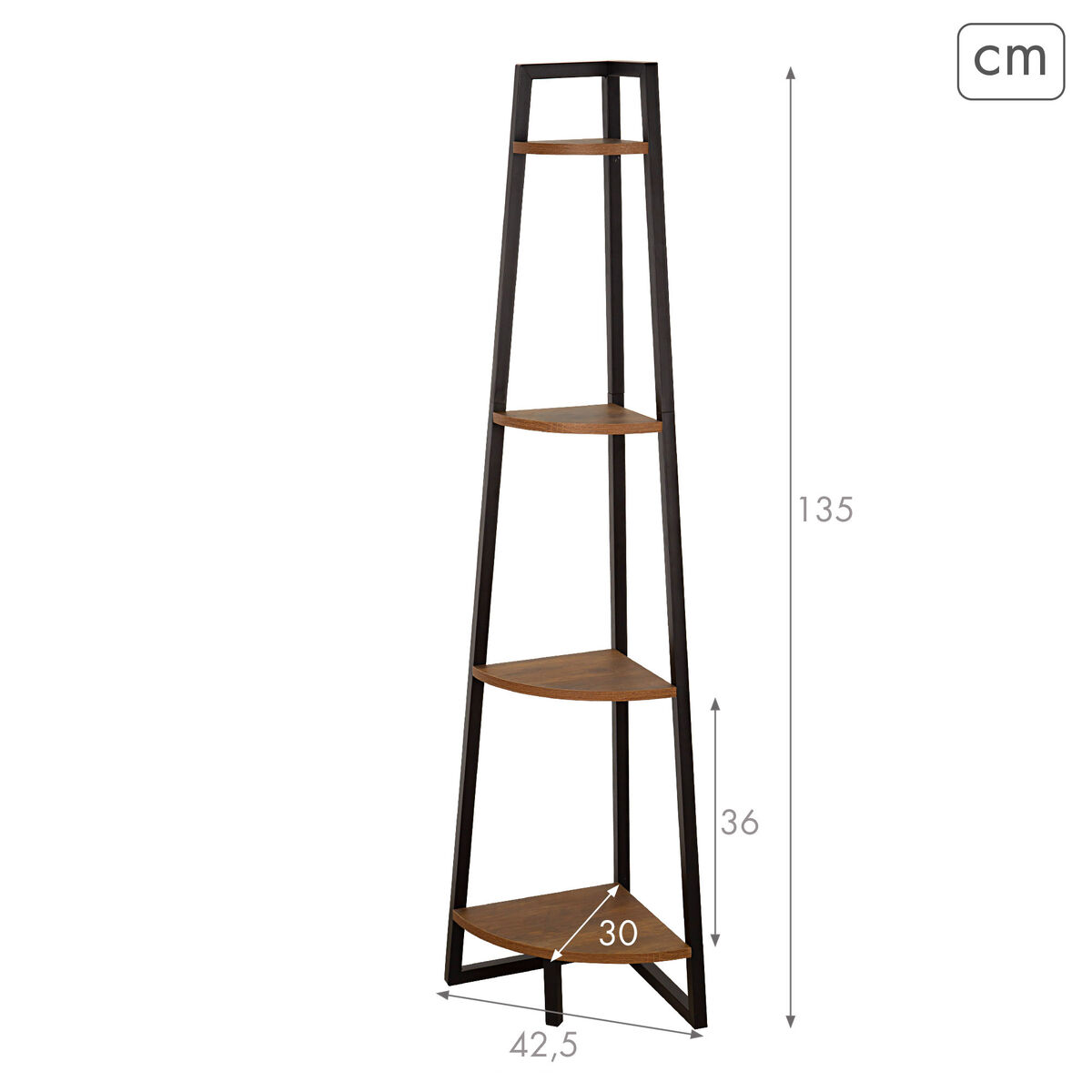 Shelves Max Home Black Iron MDF Wood 4 Shelves 30 x 135 x 30 cm