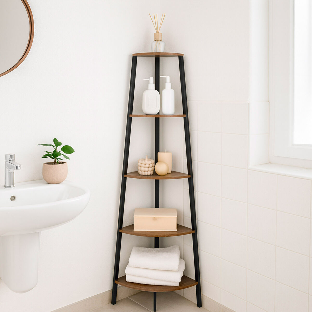 Shelves Max Home Black Iron MDF Wood 5 Shelves 35 x 160 x 35 cm