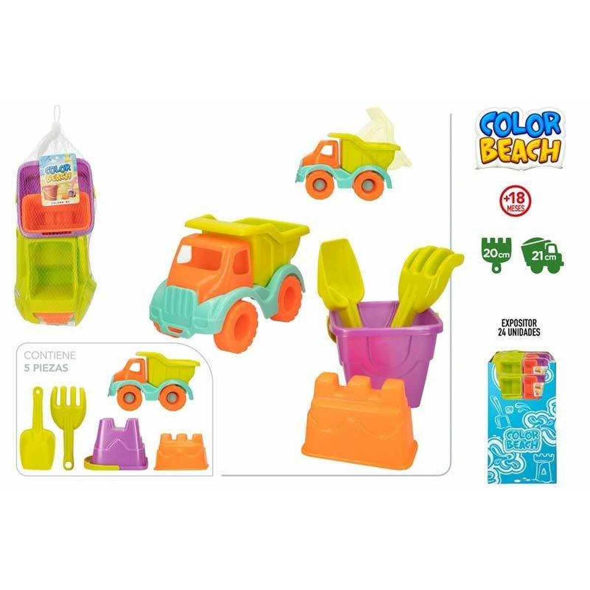 Beach toys set Colorbaby Tipper Truck 21 cm 5 Pieces