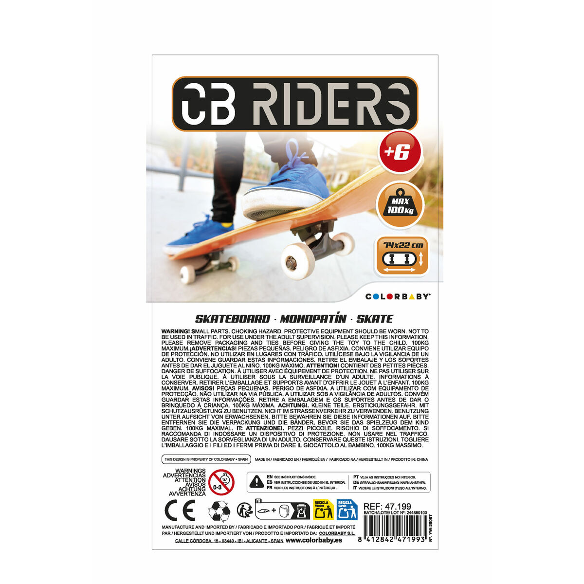 Skateboard Colorbaby Wood Orange 74 x 22 cm