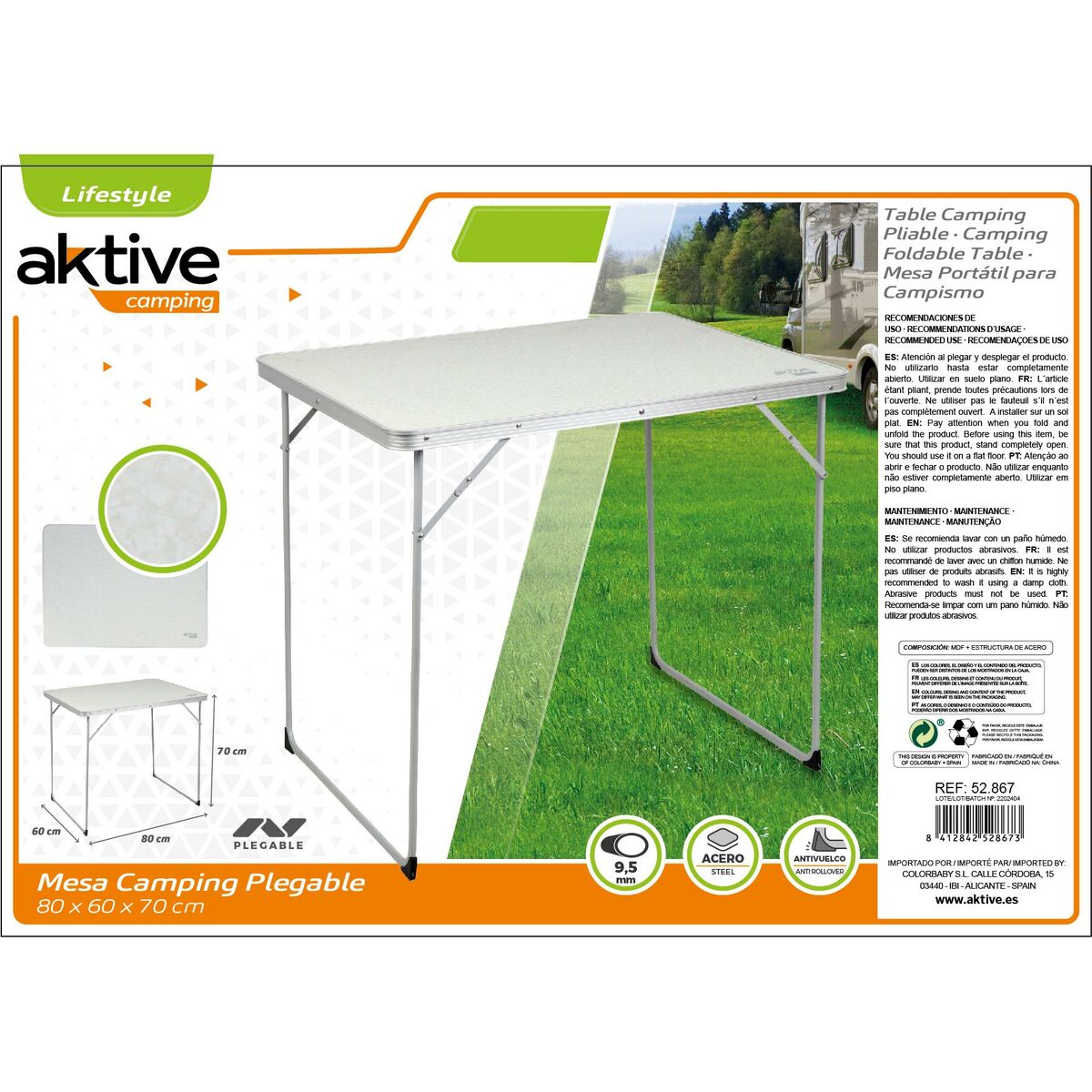 Folding Table Aktive White 80 x 60 x 70 cm Beach