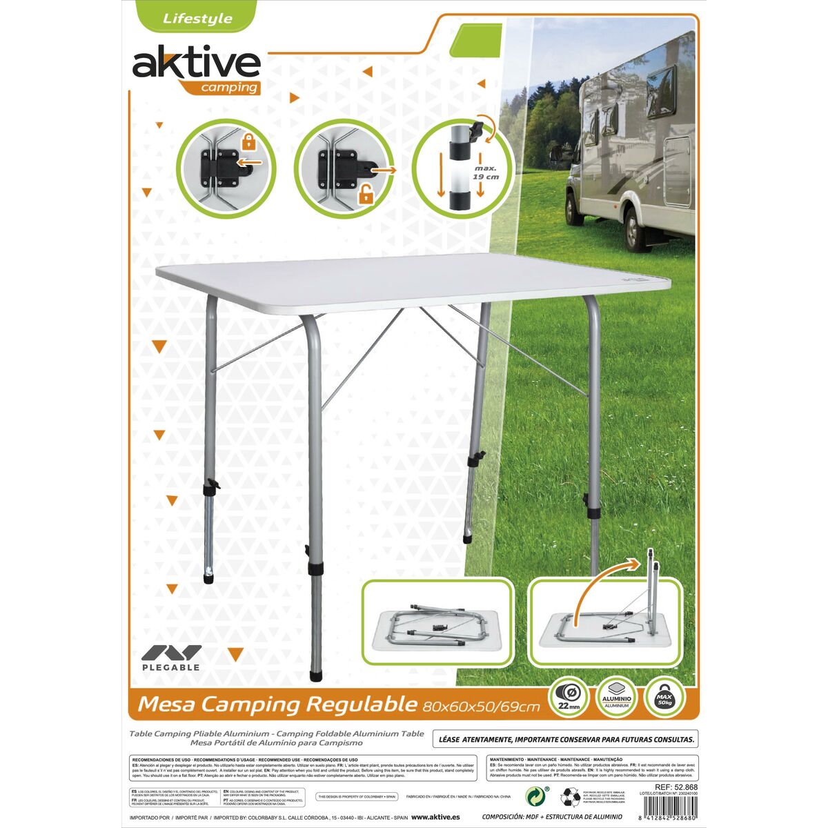 Table Aktive Foldable Camping 80 x 69 x 60 cm