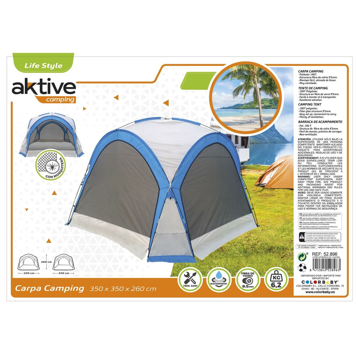Beach Tent Aktive Mosquito net Camping 350 x 260 x 350 cm