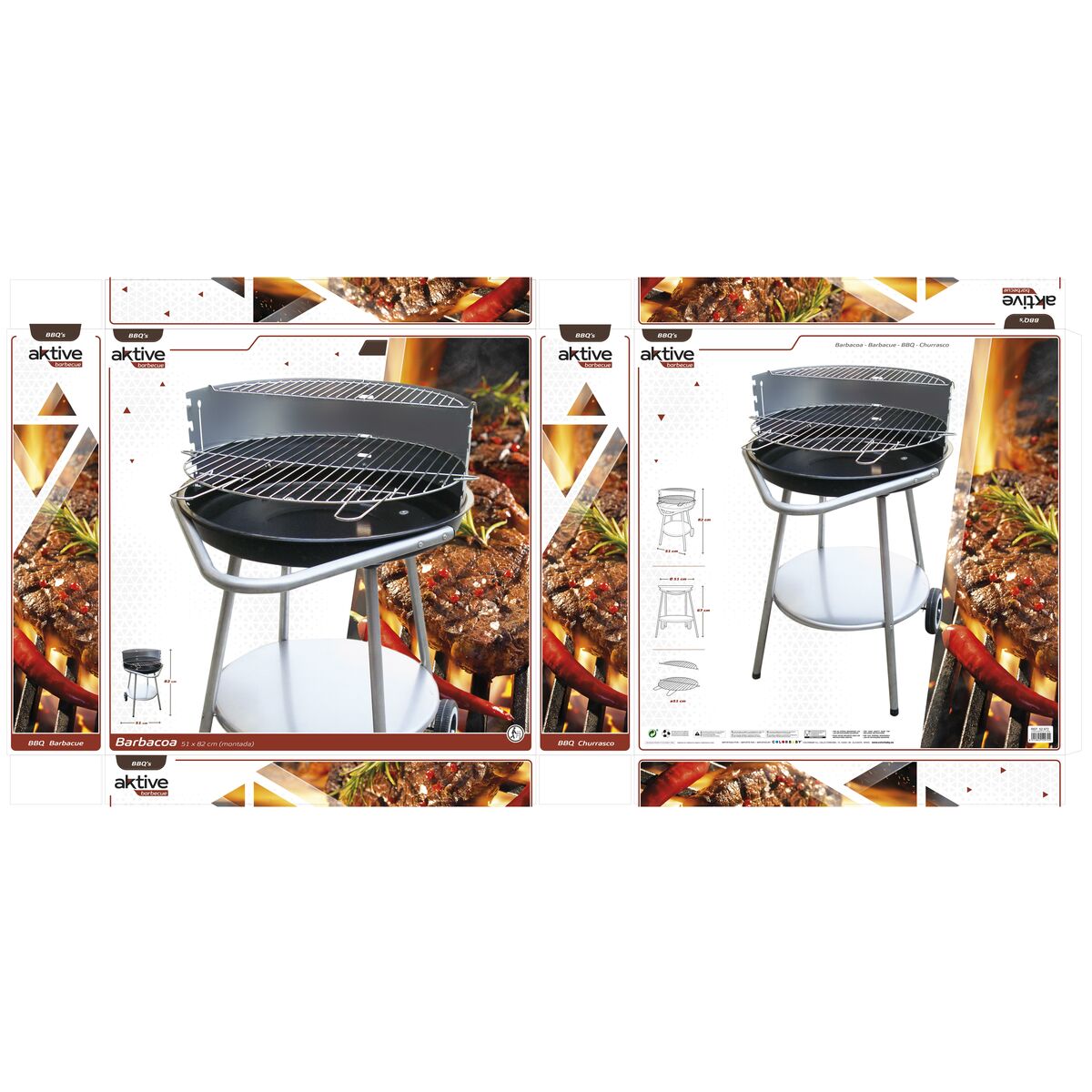 Coal Barbecue with Wheels Aktive Enamelled Metal 51 x 82 x 51 cm Black