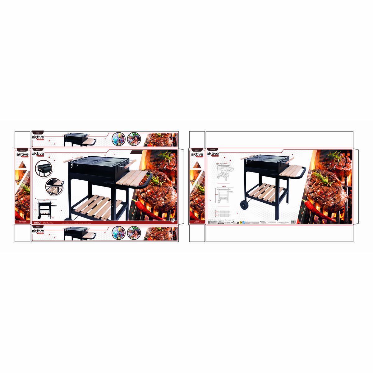 Coal Barbecue with Wheels Aktive Enamelled Metal 100,5 x 88,5 x 40 cm Black