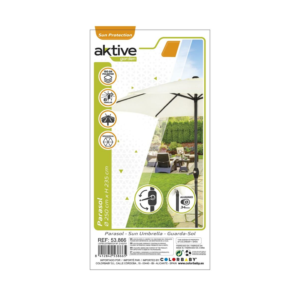 Sunshade Aktive 250 x 235 x 250 cm Aluminium Cream