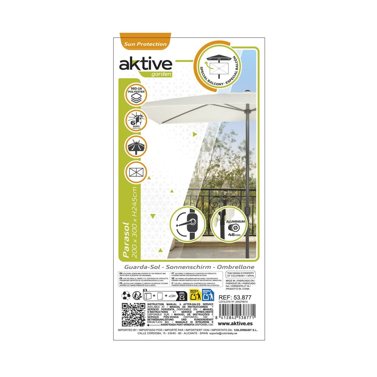 Sunshade Aktive 300 x 245 x 200 cm Aluminium Cream