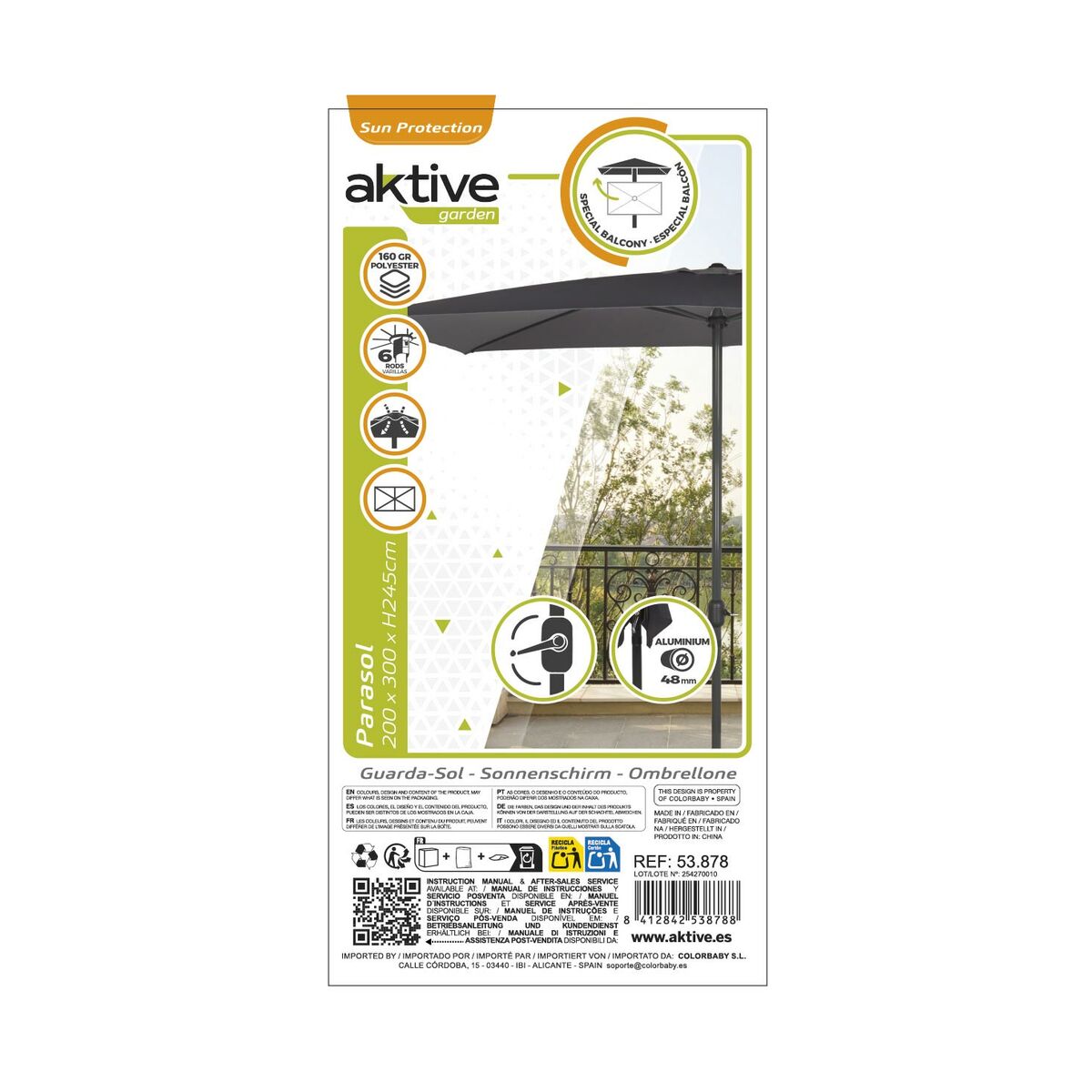 Parasol Aktive Anthracite Aluminium  4,8 cm 300 cm