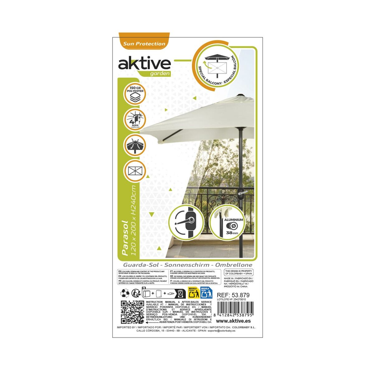 Sunshade Aktive 200 x 235 x 120 cm Aluminium Cream