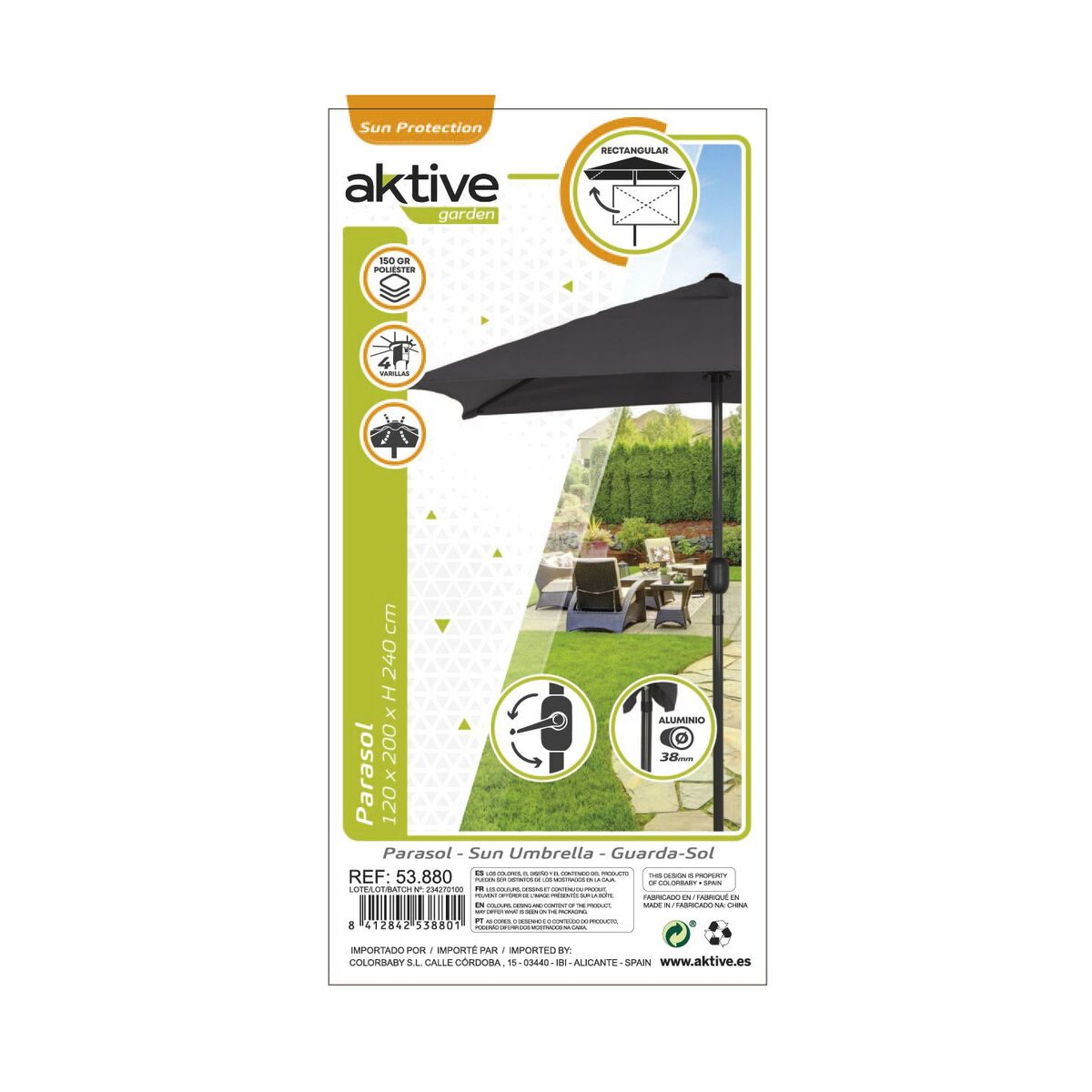 Sunshade Aktive 200 x 235 x 120 cm Anthracite Aluminium