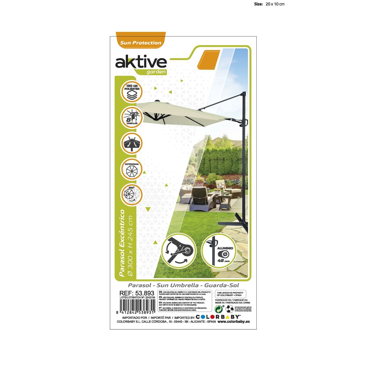 Sunshade Aktive ROMA 300 x 245 x 300 cm Aluminium