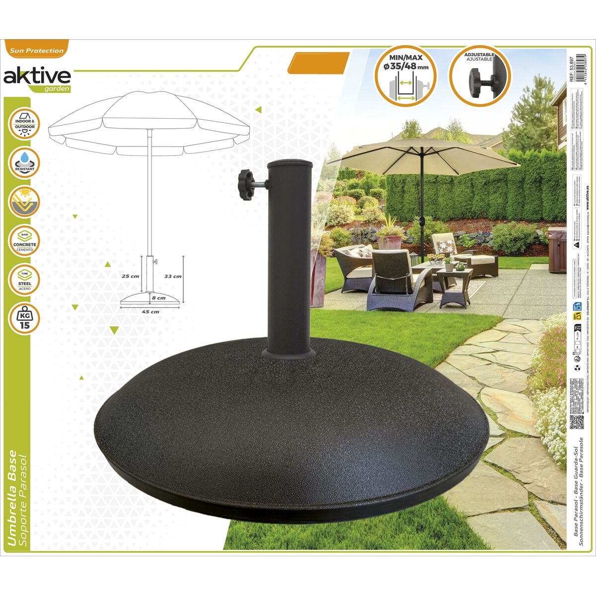 Base for beach umbrella Aktive 45 x 33 x 45 cm Cement Steel