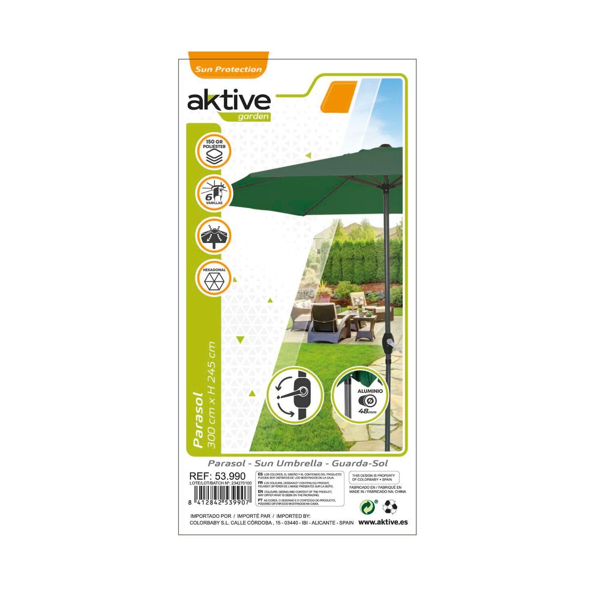 Sunshade Aktive 300 x 245 x 300 cm Aluminium Green