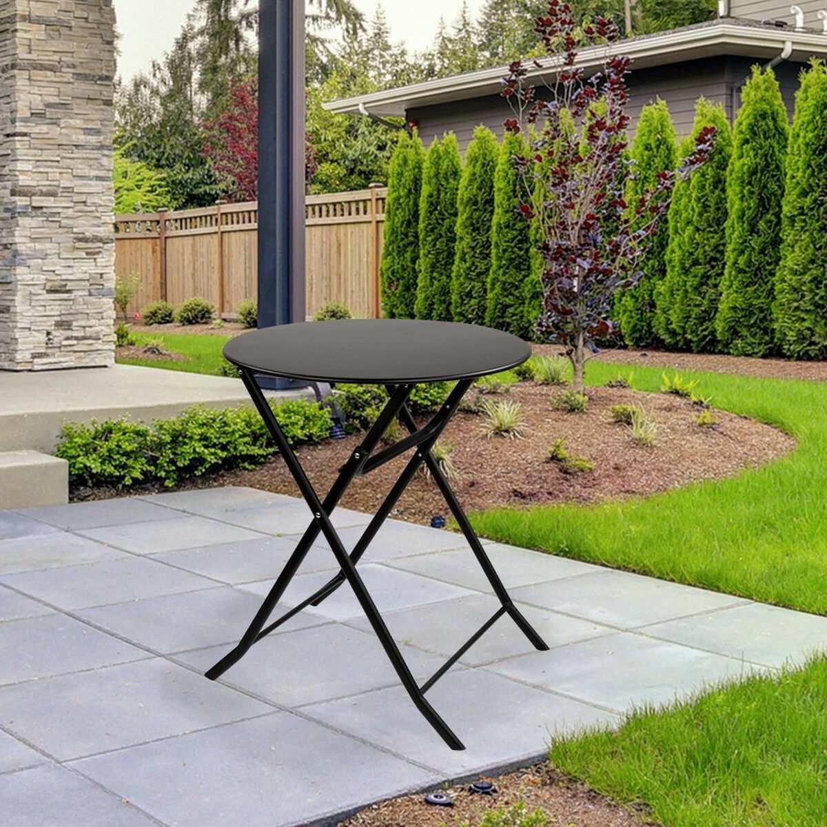 Folding Table Aktive Circular Black Steel 60 x 70 cm