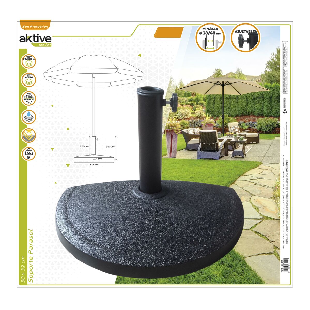 Base for beach umbrella Aktive 50 x 32 x 31,5 cm Black Plastic