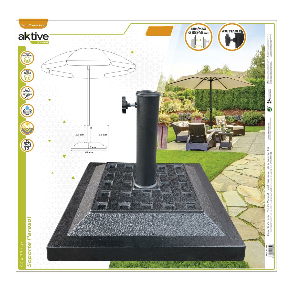 Base for beach umbrella Aktive 44 x 33 x 44 cm Black Plastic