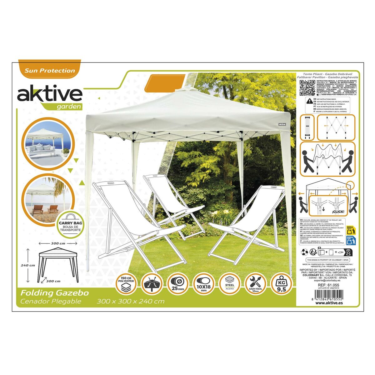 Gazebo Aktive 300 x 250 x 300 cm Cloth Steel White