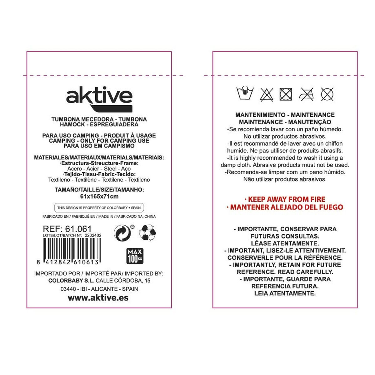 Sun-lounger Aktive 172 x 75 x 53 cm Black