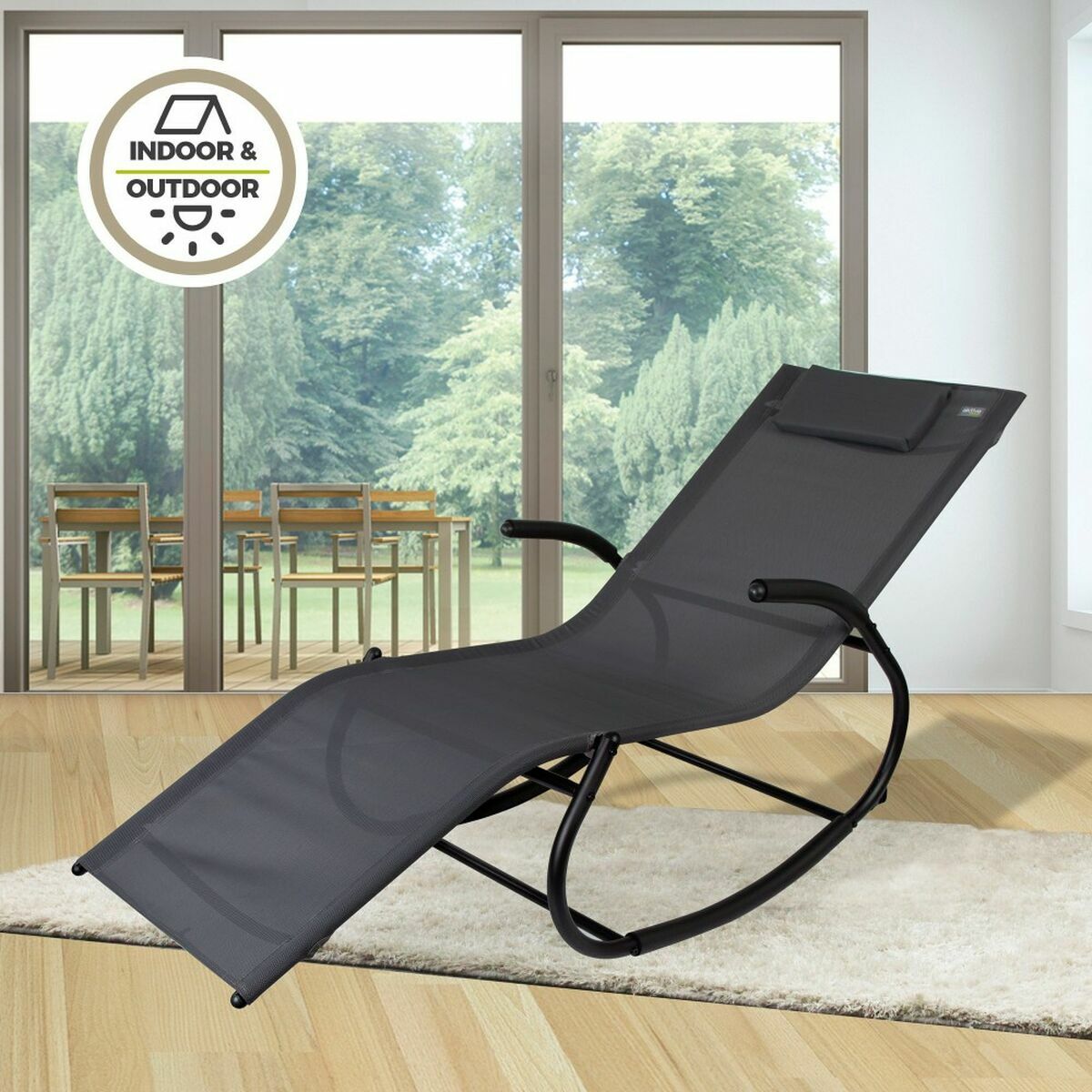 Sun-lounger Aktive Black Steel textilene 172 x 53 x 75 cm
