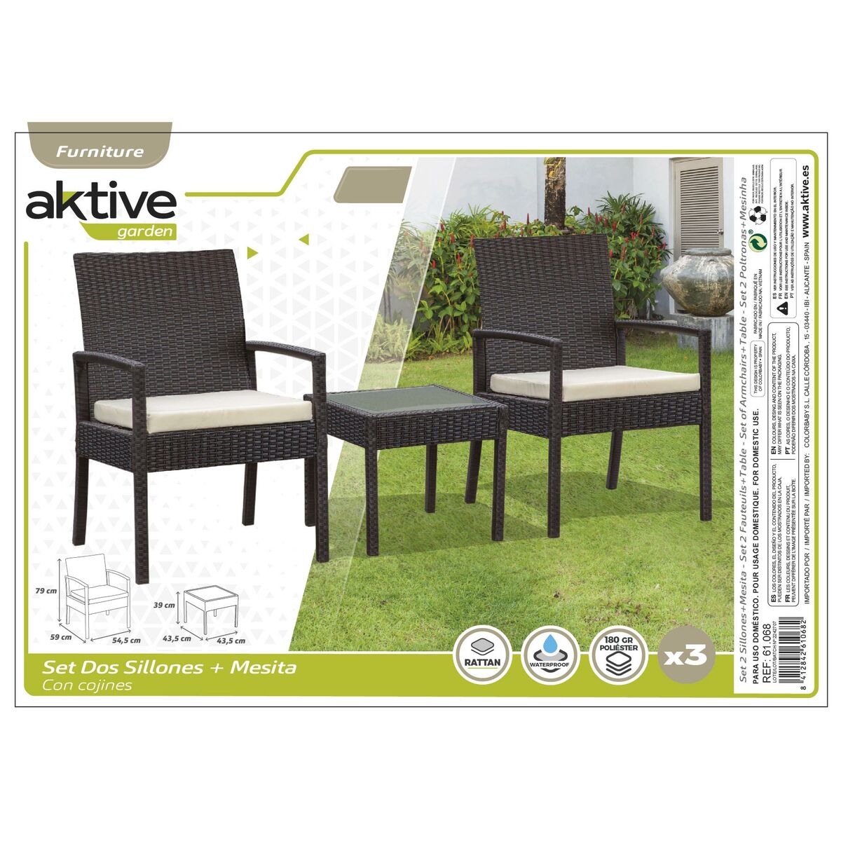Table Set with 2 Armchairs Aktive