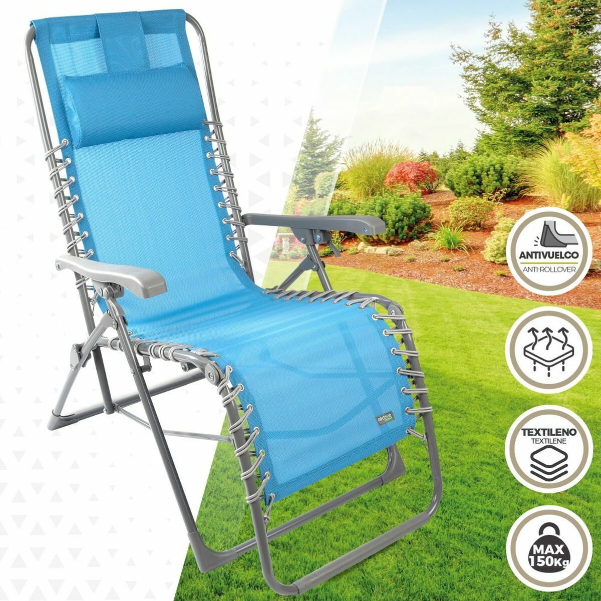 Sun-lounger Aktive Blue textilene 160 x 52 x 76 cm