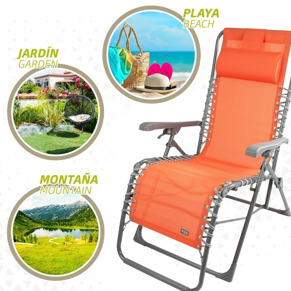 Sun-lounger Aktive Orange textilene 160 x 52 x 76 cm