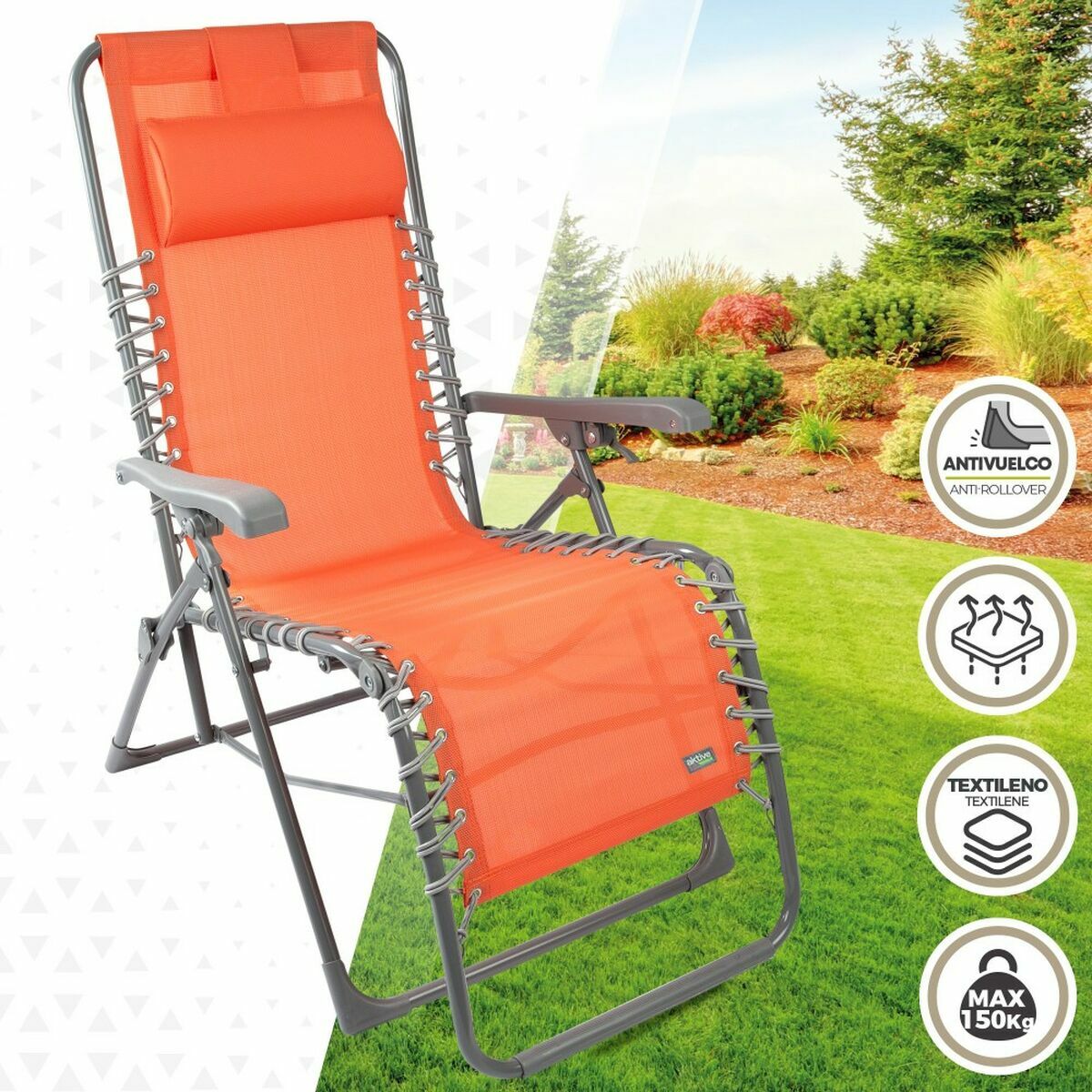 Sun-lounger Aktive Orange textilene 160 x 52 x 76 cm