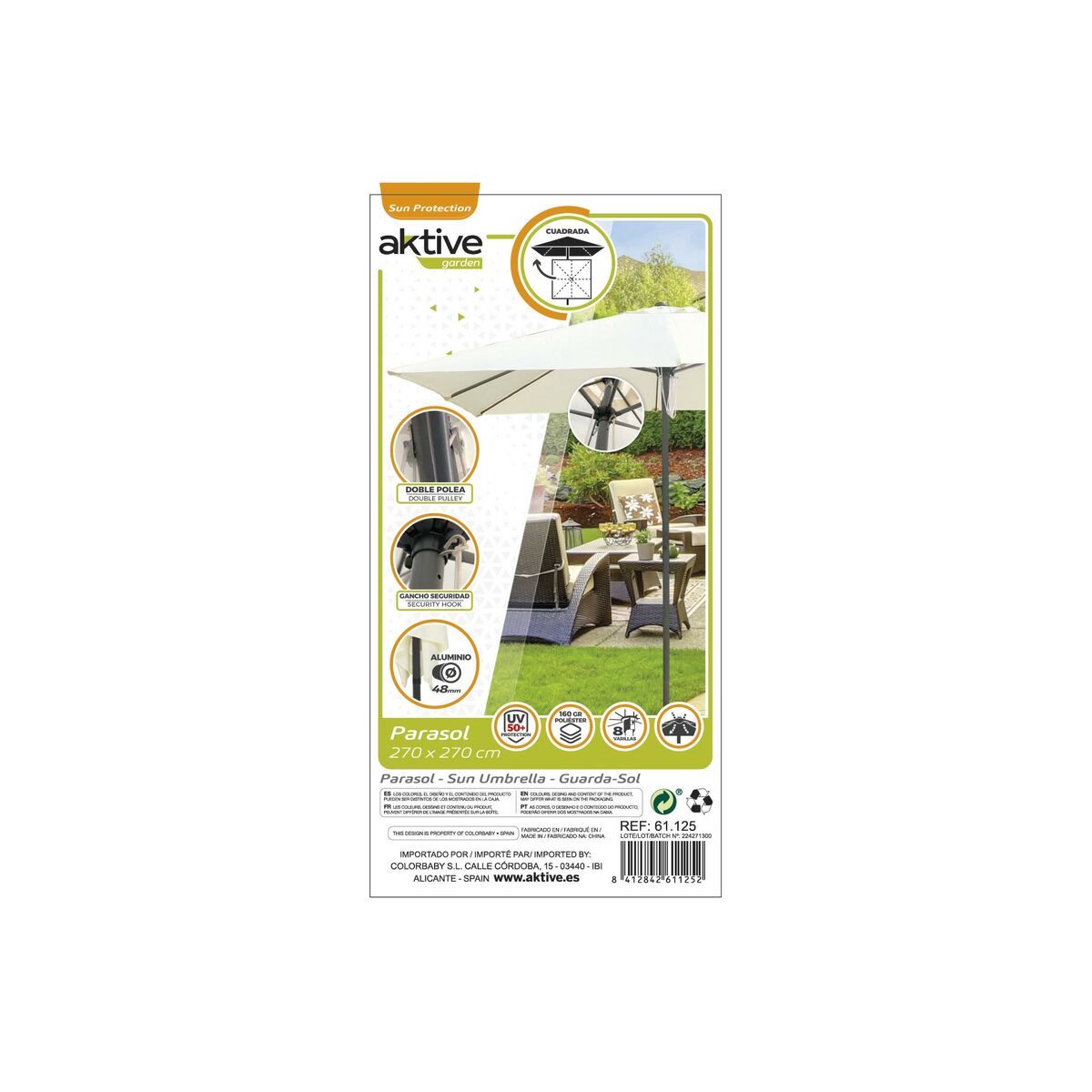 Sunshade Aktive 270 x 261 x 270 cm Steel Aluminium Cream