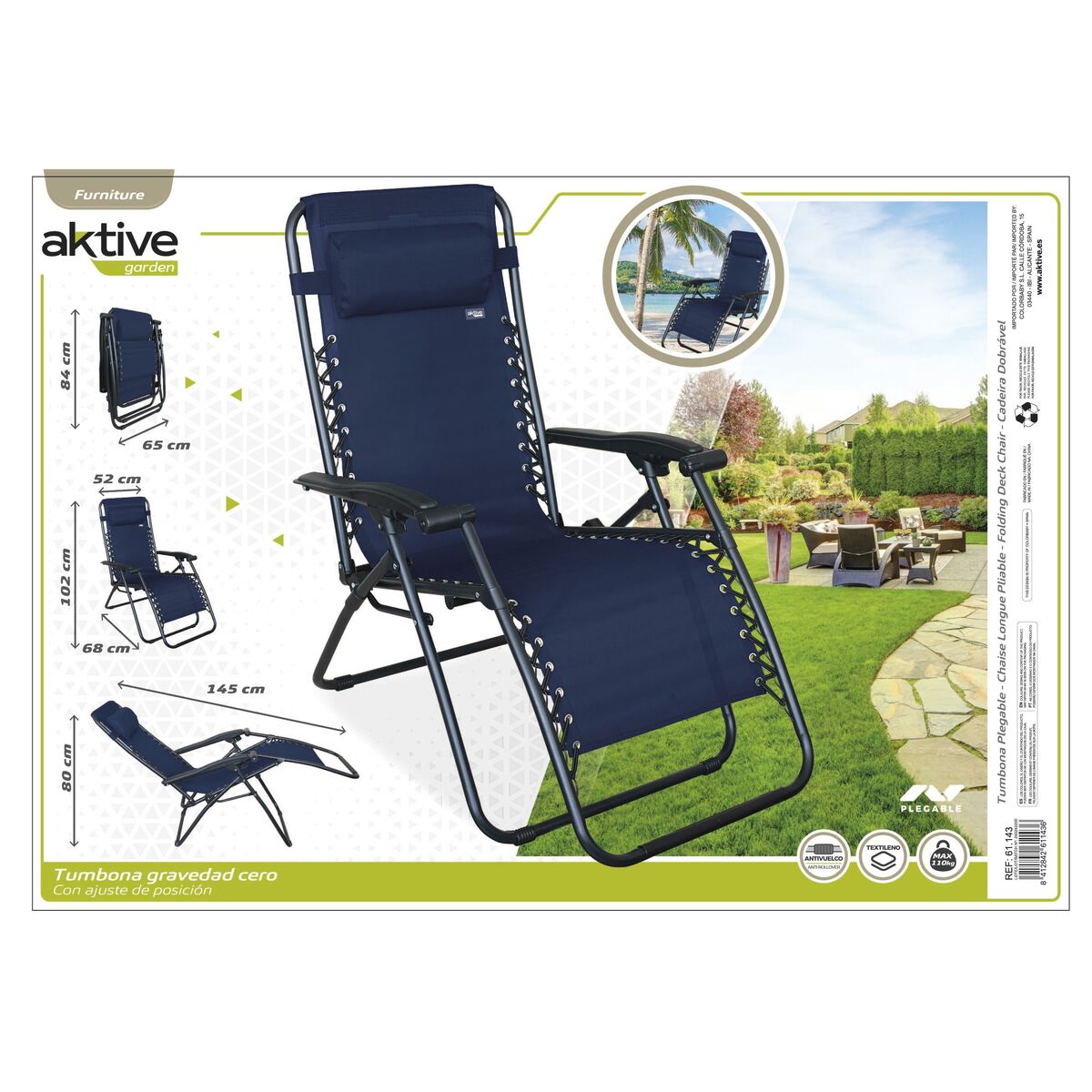 Sun-lounger Aktive Blue 52 x 102 x 68 cm