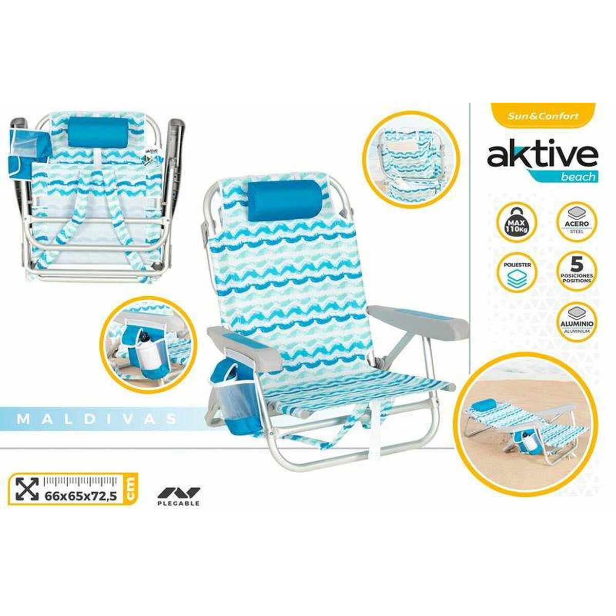 Folding Chair with Cooler Aktive 66 x 65 x 72.5 cm