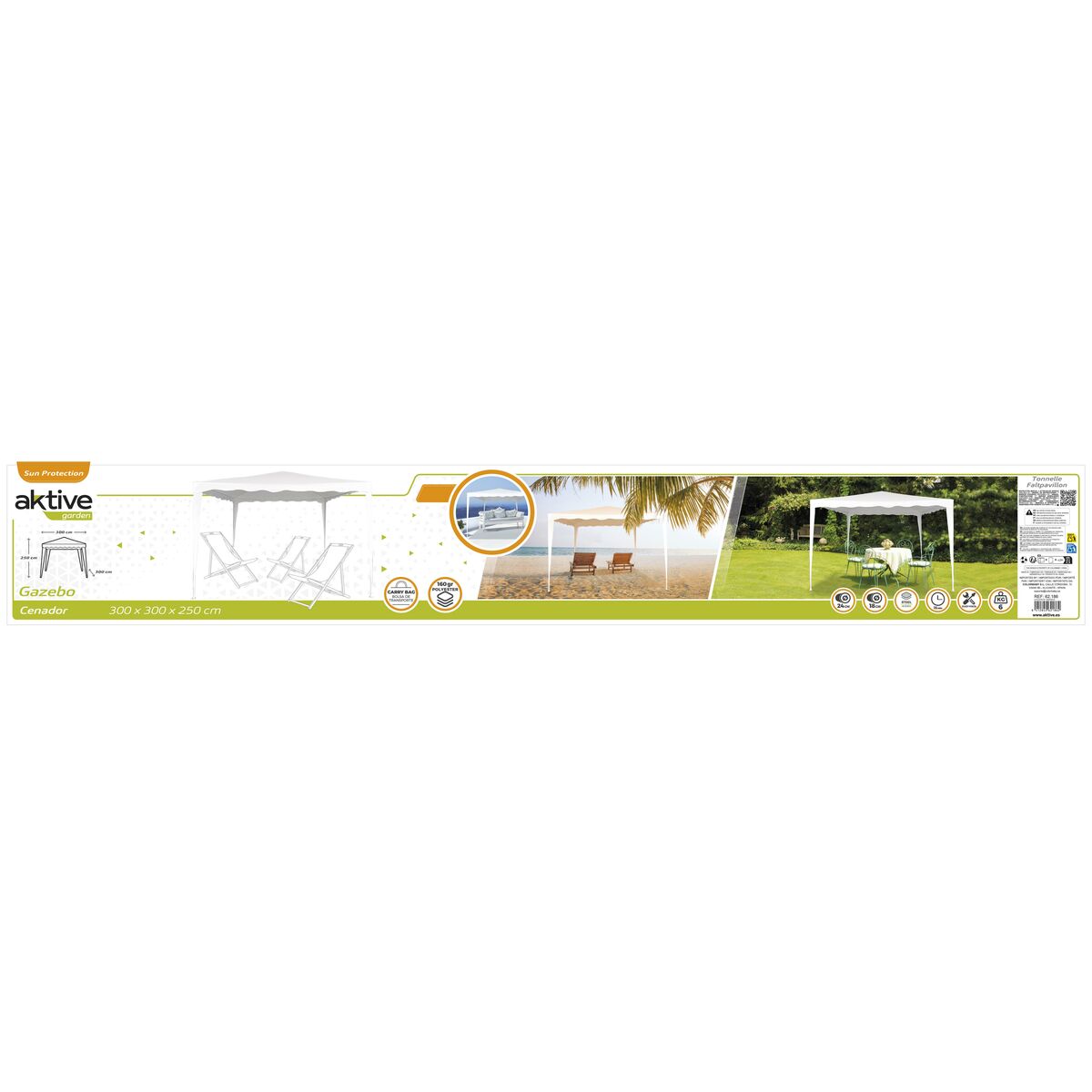 Gazebo Aktive 300 x 250 x 300 cm Steel White Plastic