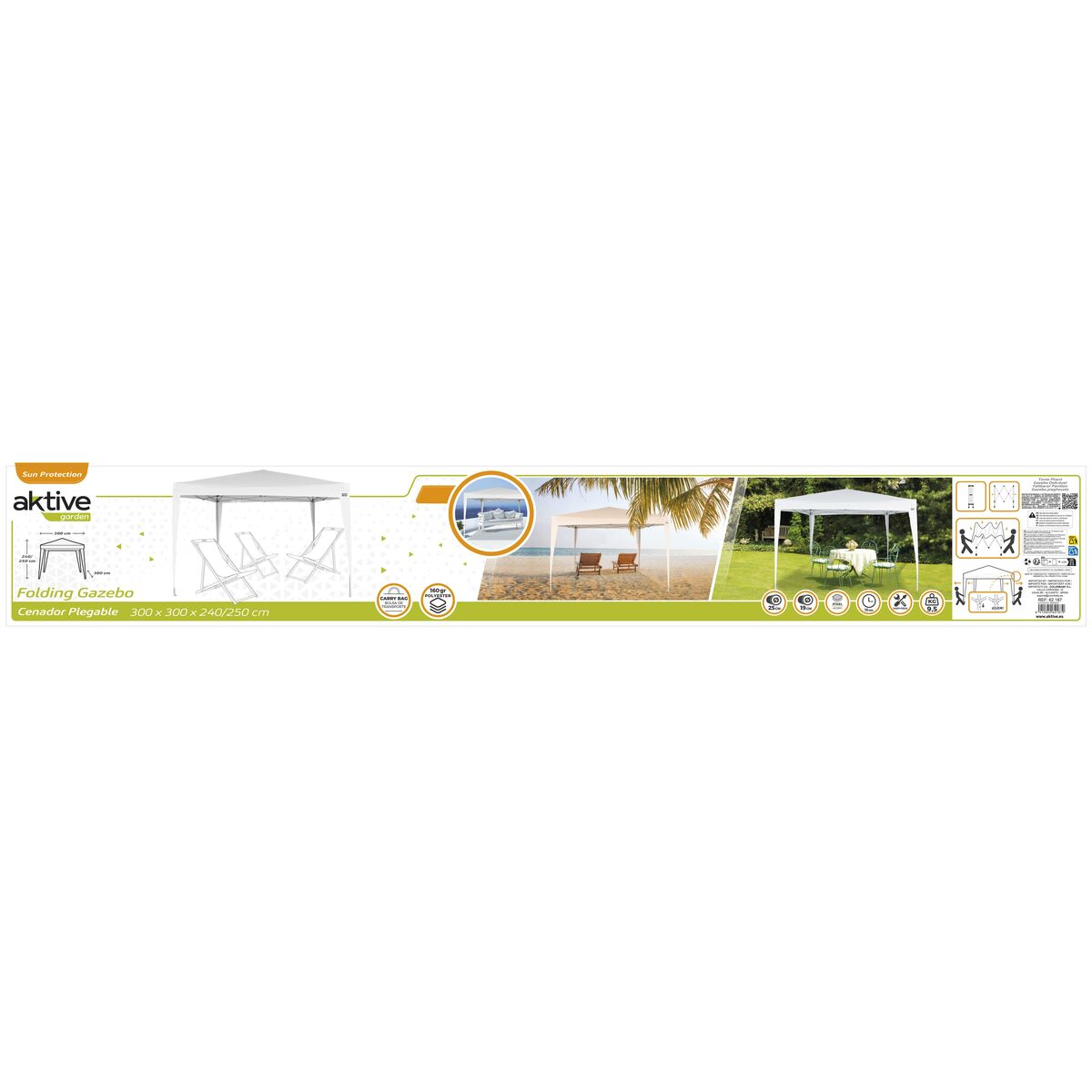 Gazebo Aktive 300 x 250 x 300 cm Steel White Plastic