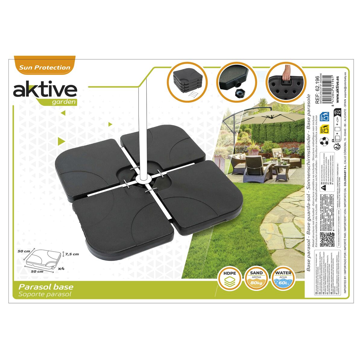Base for beach umbrella Aktive 50 x 7,5 x 50 cm Plastic