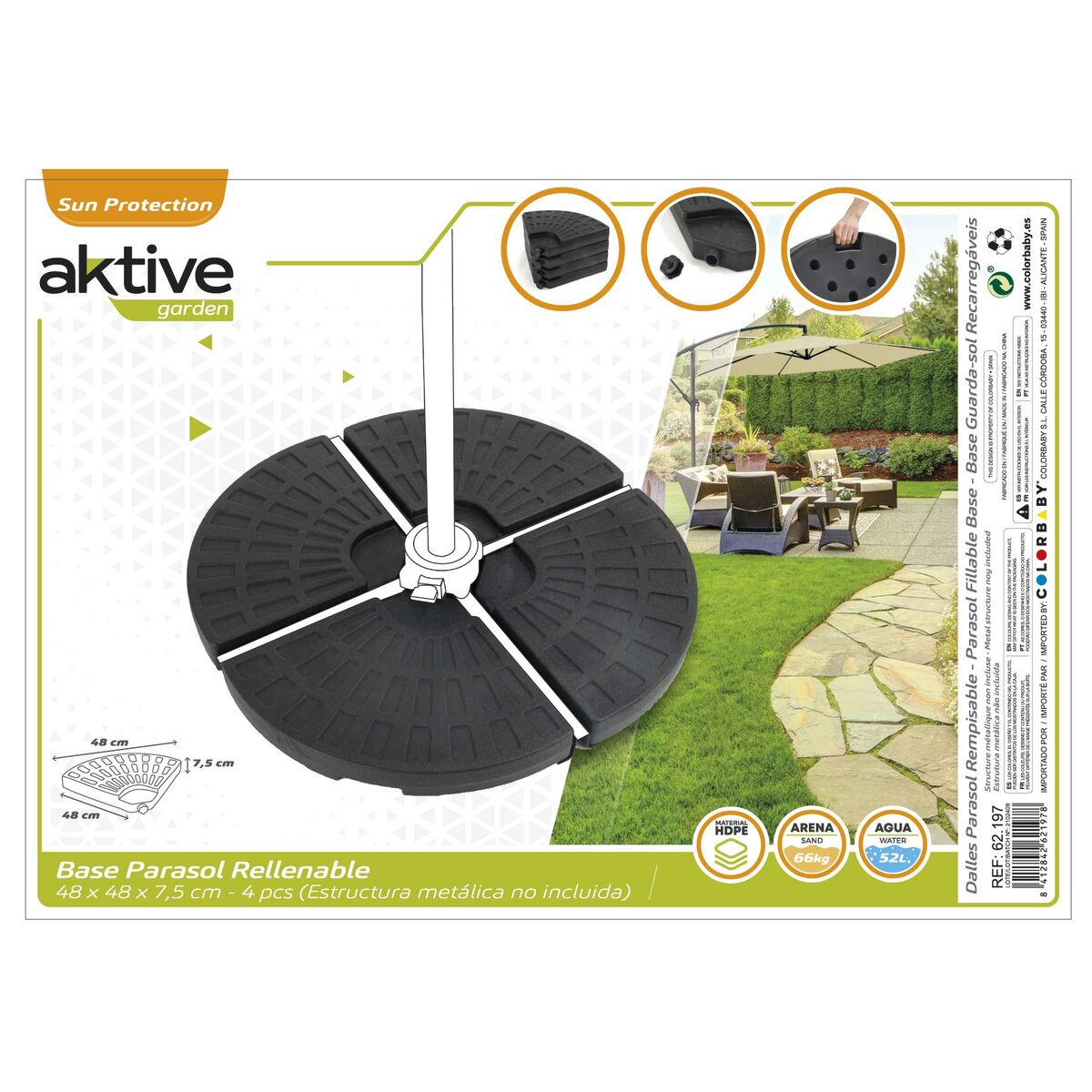 Base for beach umbrella Aktive 48 x 7,5 x 48 cm Plastic