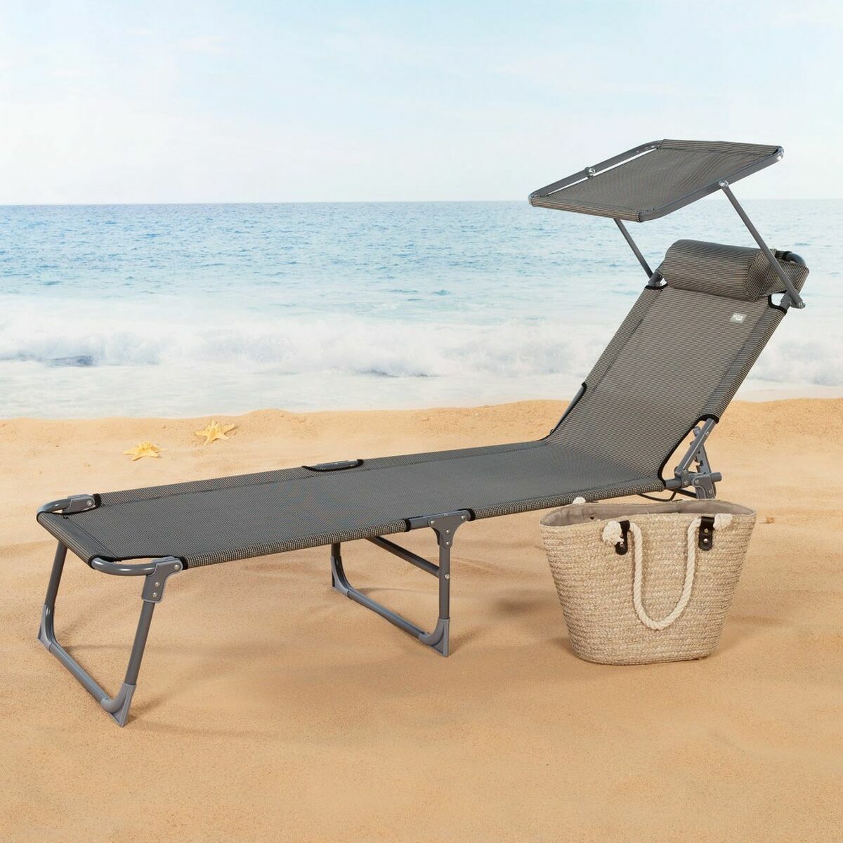 Sun-lounger Aktive Grey 193 x 53 x 30 cm Foldable Parasol